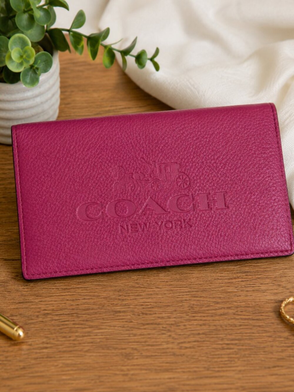 Vintage Coach Pebbled Leather Checkbook Cover Wallet Organizer Pink Pen Holder